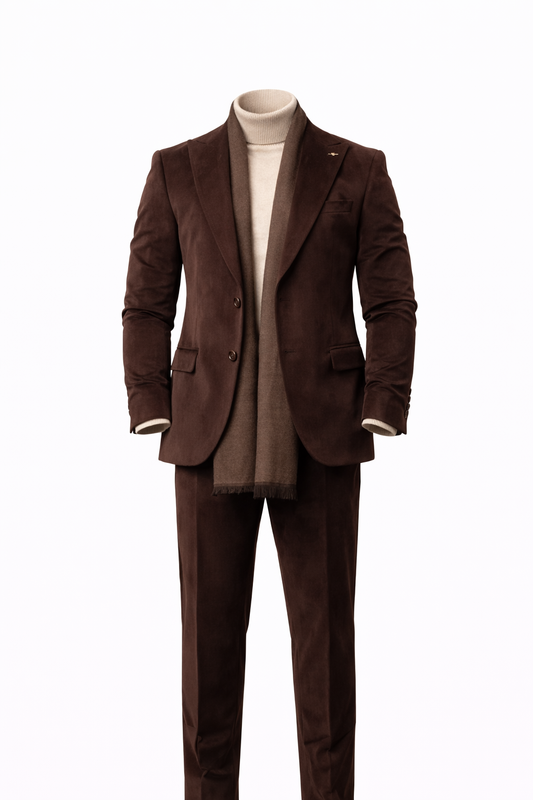 Dark Brown Velvet Suit by O,Zero