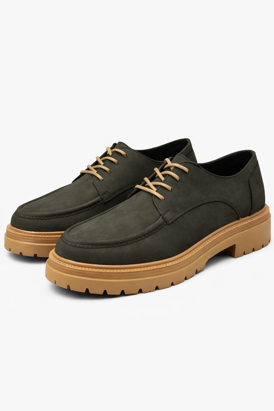 Moccasin Dark Green Leather Shoes With Tan Soles by O,Zero