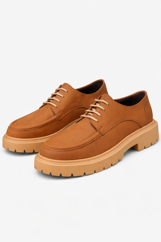 Moccasin Brown Leather Shoes With Thick Soles by O,Zero