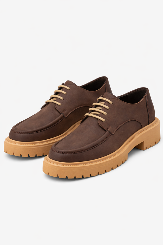 Moccasin Brown Leather Shoes With Tan Soles by O,Zero