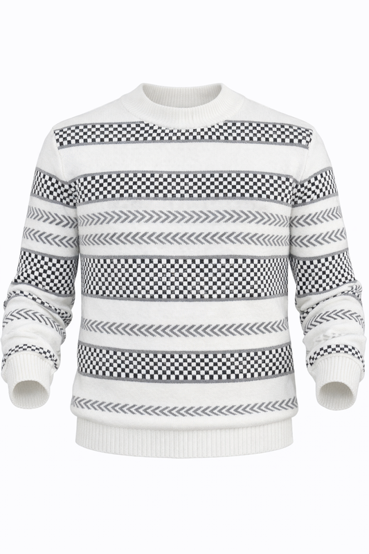 White Sweater With Black and Gray Pattern by O,Zero