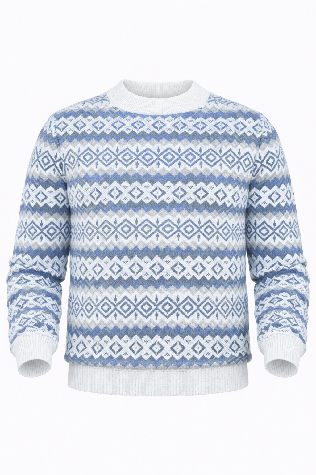 Patterned Sweater in Blue and White Neck by O,Zero