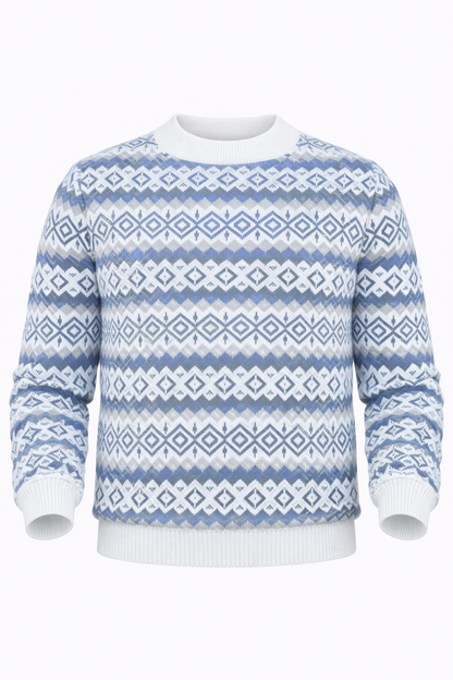 Patterned Sweater in Blue and White Neck by O,Zero