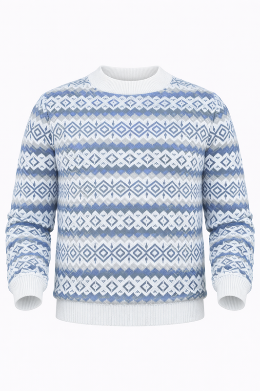 Patterned Sweater in Blue and White Neck by O,Zero