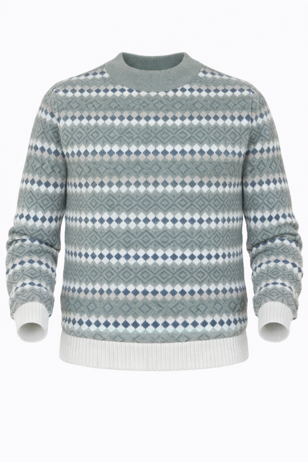 Blue White and Beige Pattern Sweater by O,Zero