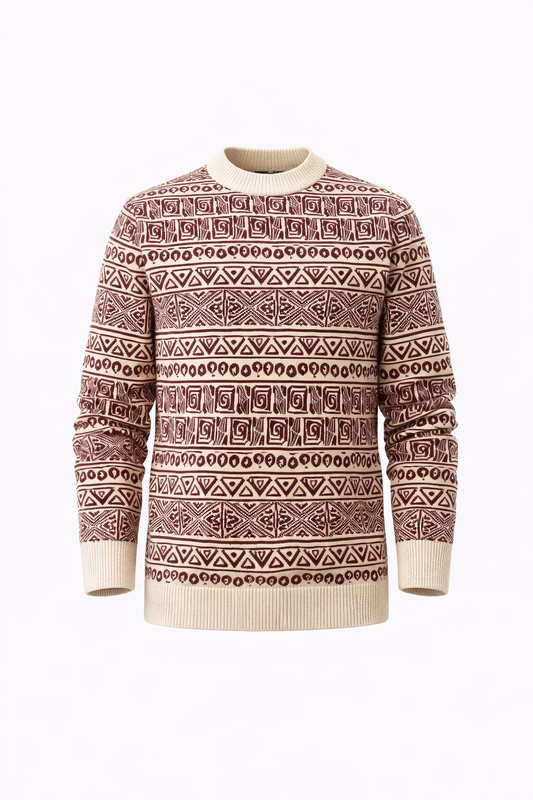 Patterned Burgundy Sweater by O,Zero