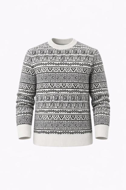 White and Black Patterned Sweater by O,Zero