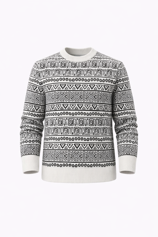 White and Black Patterned Sweater by O,Zero