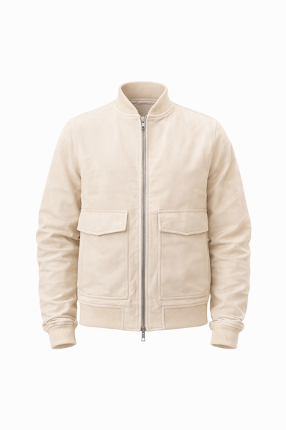 Beige Leather Jacket by O,Zero