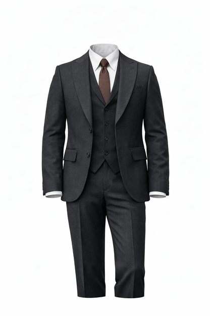 Dark Grey Peak Lapel Suit by O,Zero