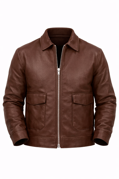 Brown Leather Jacket by O,Zero