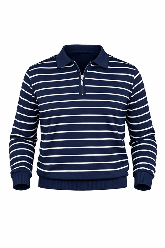 Navy Blue Half Zip Polo by O,Zero