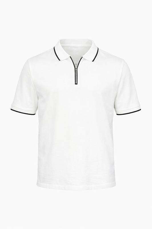 Half-Zip White Polo by O,Zero