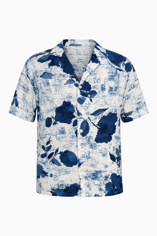 Navy Blue Floral Shirt by O,Zero
