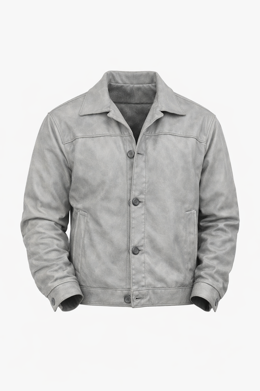 Dark Grey Leather Jacket by O,Zero