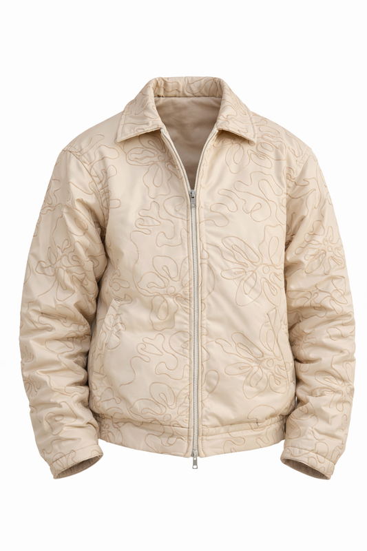 Patterned Beige Leather Jacket by O,Zero