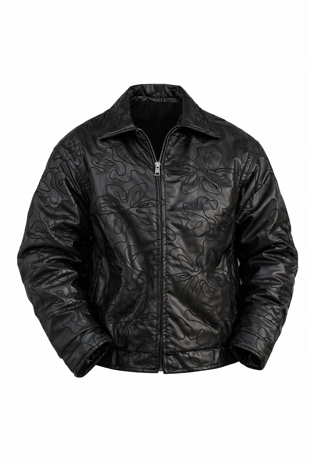 Patterned Black Leather Jacket by O,Zero