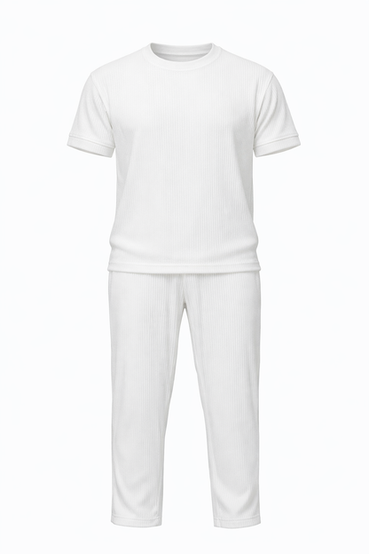 White Round Neck Set by O,Zero