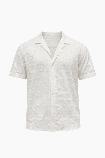 White Patterned Shirt by O,Zero