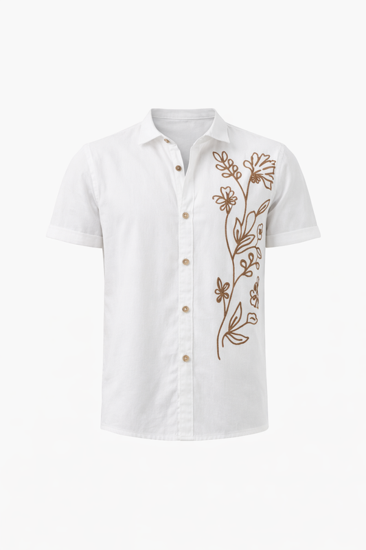 White Shirt With Brown Pattern by O,Zero