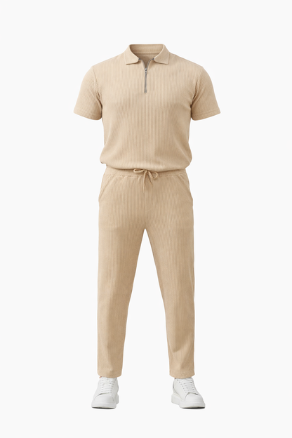 Beige Half Zip Set by O,Zero