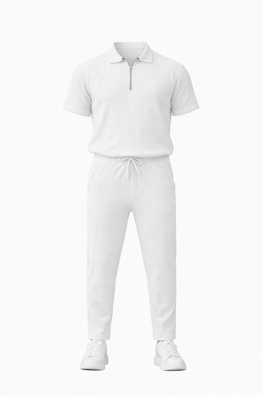 White Half Zip Polo by O,Zero