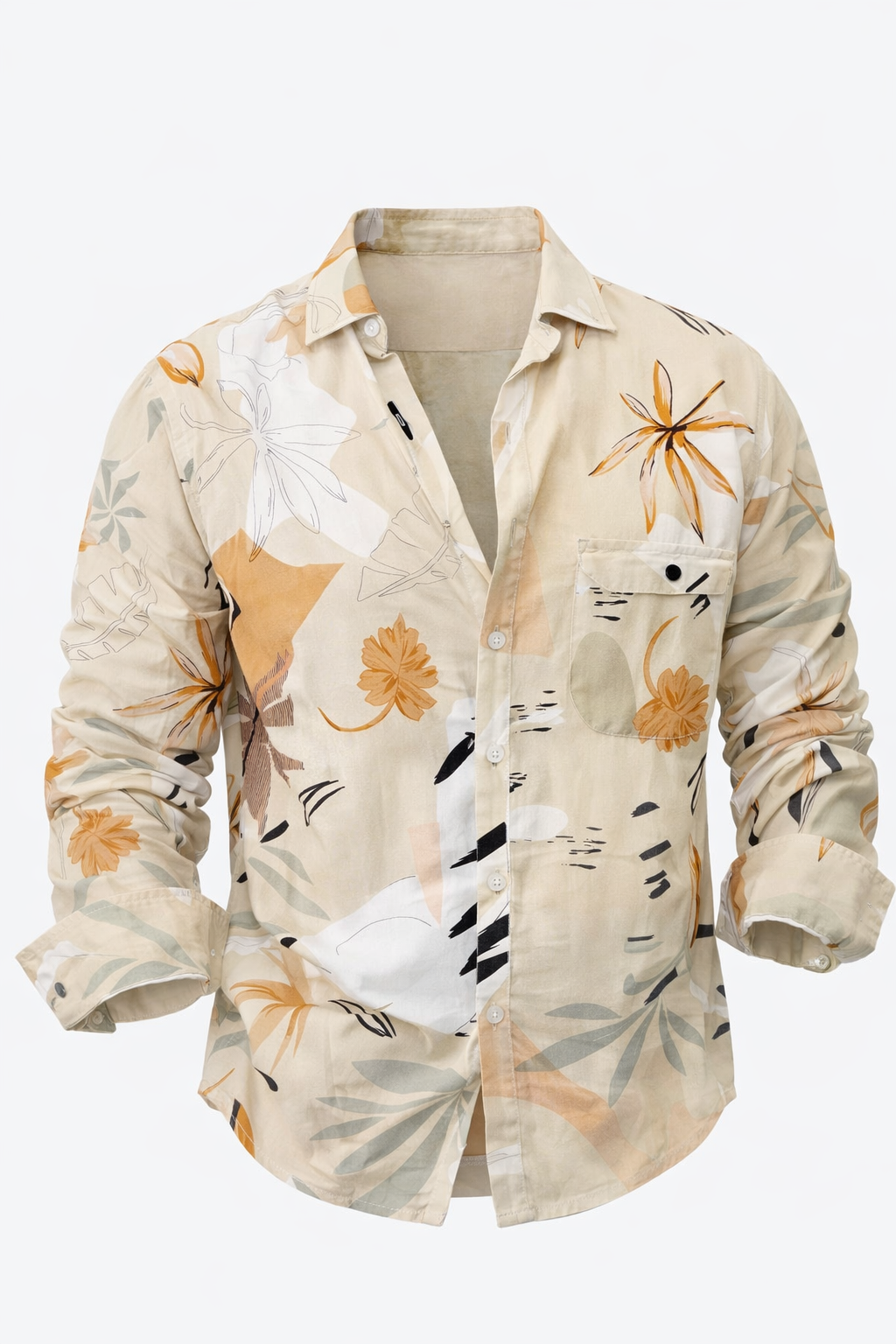 White and Beige Floral Summer Shirt by O,Zero