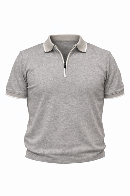 Grey Half Zip Polo by O,Zero