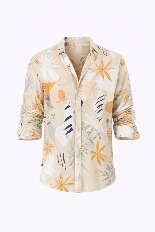 Beige and White Floral Shirt by O,Zero