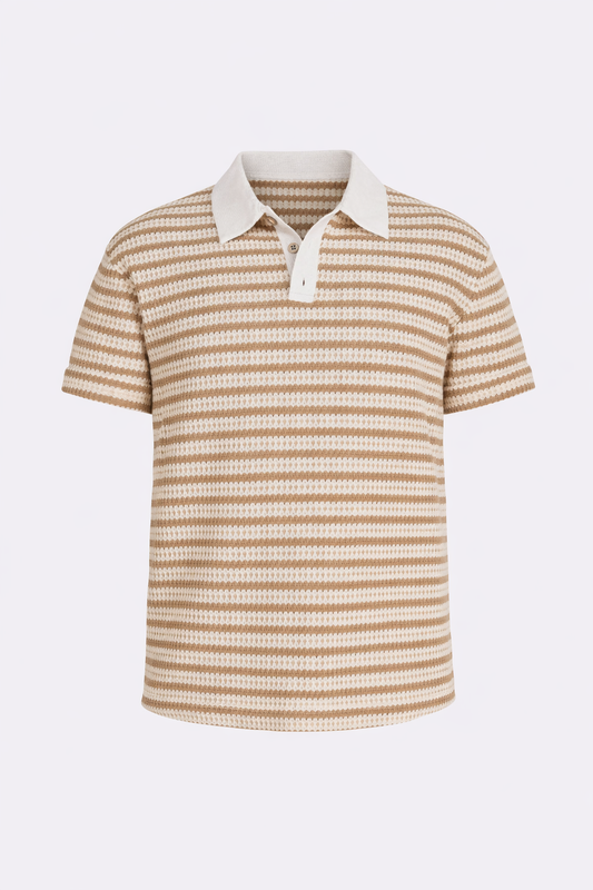 Beige and White Striped Polo by O,Zero