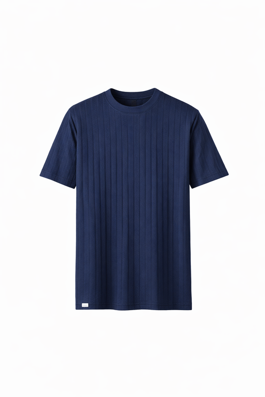 Navy Blue Round Neck T-Shirt by O,Zero