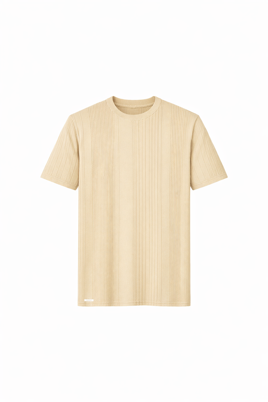 Beige Round Neck T-Shirt by O,Zero