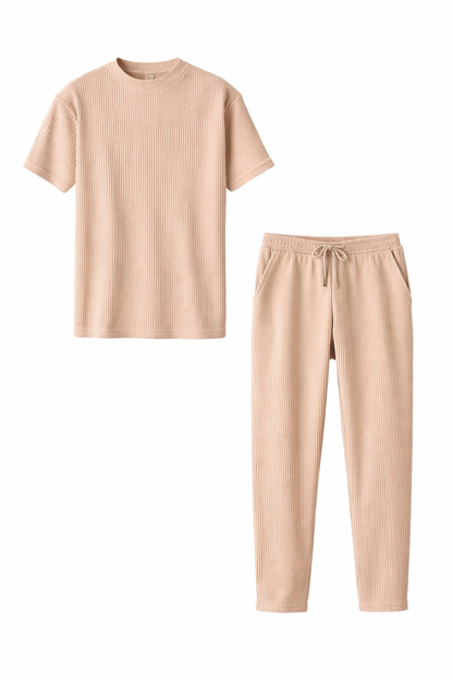 Beige T-Shirt Set by O,Zero