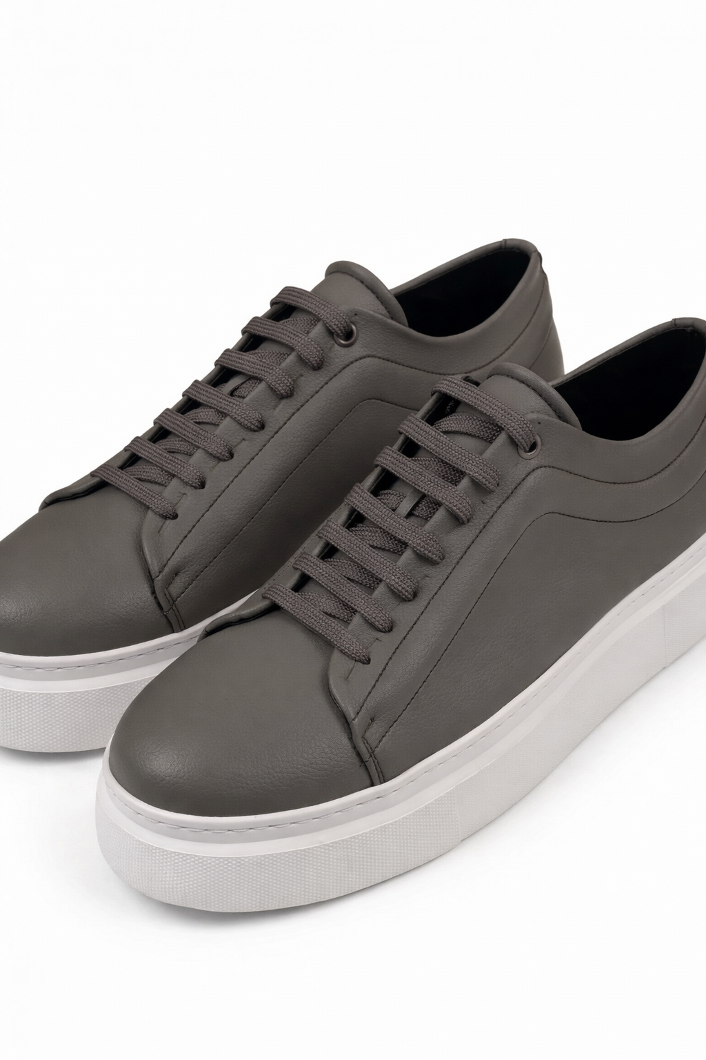 Grey Leather Sneakers by O,Zero