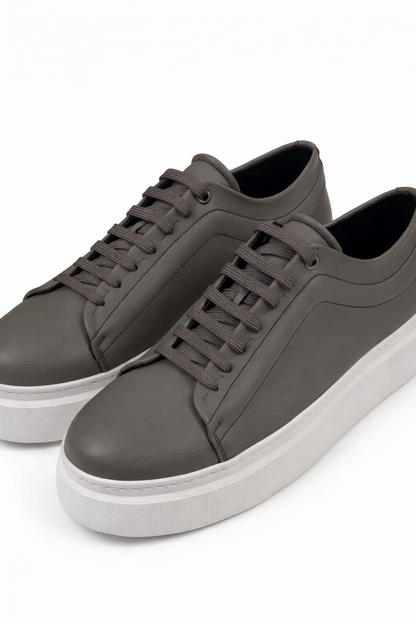 Grey Leather Sneakers by O,Zero
