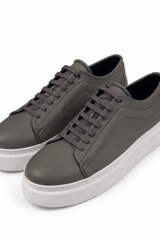 Grey Leather Sneakers by O,Zero