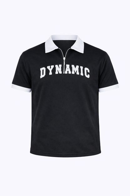 Black Dynamic White Neck Polo by O,Zero