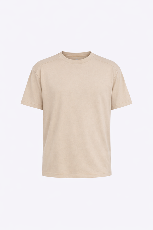 Beige Round Neck T-Shirt by O,Zero