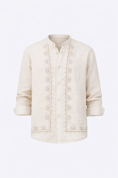 Light Beige Patterned Shirt by O,Zero