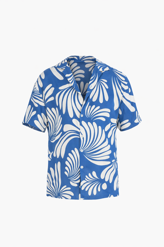 Blue and White Floral Shirt by O,Zero