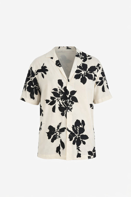 White and Black Floral Shirt by O,Zero