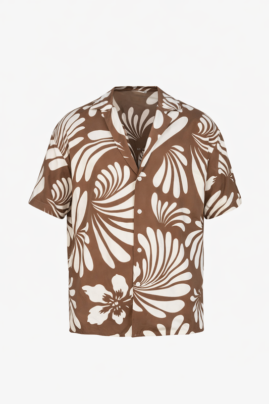Brown and White Floral Shirt by O,Zero