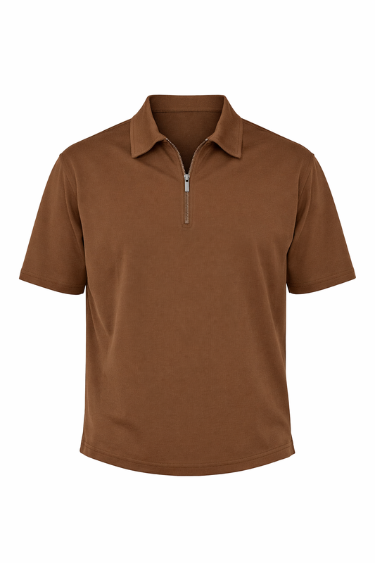 Brown Half Zip Polo by O,Zero