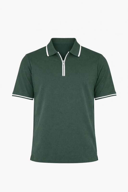 Green Half Zip Polo by O,Zero