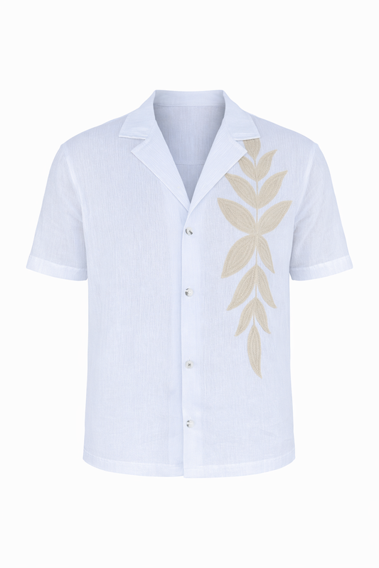 White Short Sleeve Shirt With Floral Pattern by O,Zero