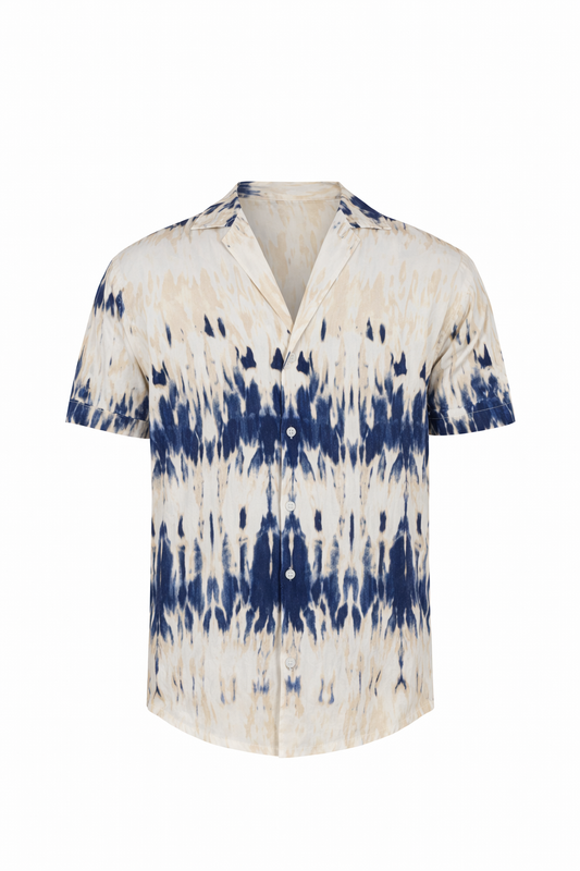 White and Navy Blue Pattern Shirt by O,Zero
