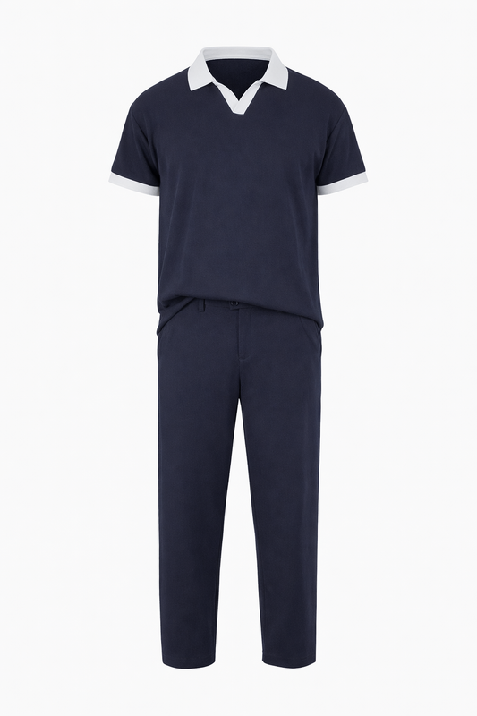 White Collar Polo and Pants Set by O,Zero
