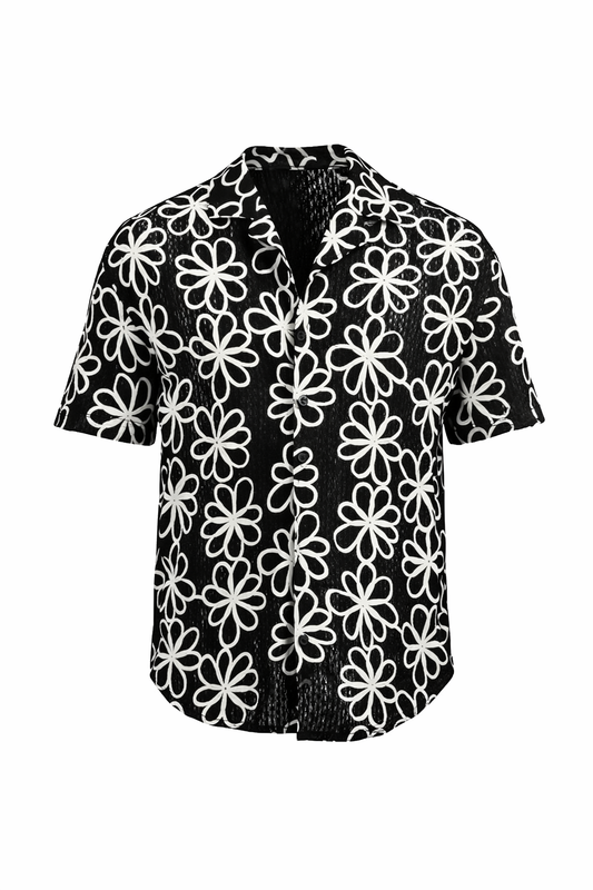 Black Flower Pattern Transparent Shirt by O,Zero