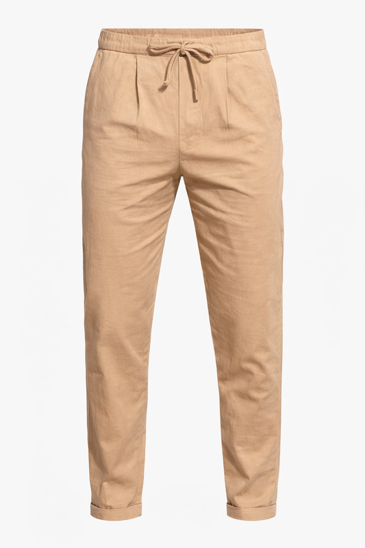 Dark Beige Linen Pants by O,Zero