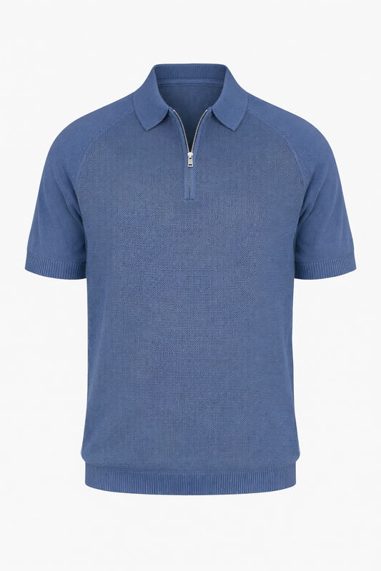 Navy Blue Half Zip Polo by O,Zero